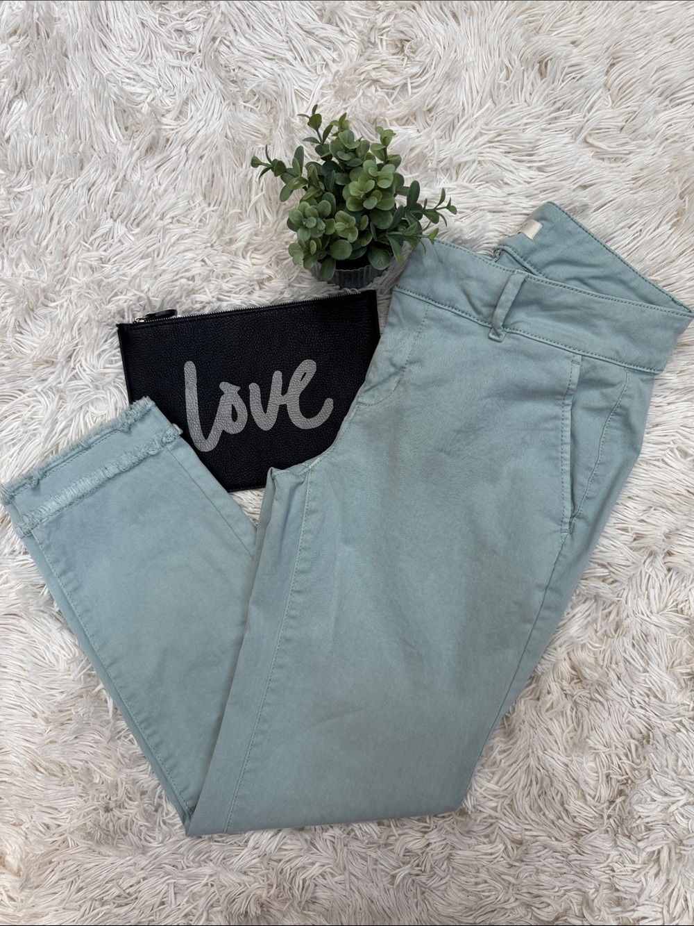 Loft Cropped Raw Hem Chino Pants 💗 Light Sage
